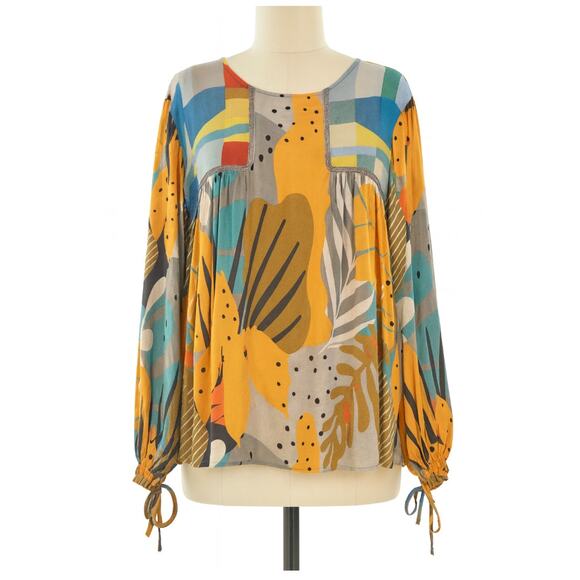Anthropologie Bl-nk NYC Miranda Peasant Blouse Balloon Sleeve Artsy Tunic Retro - Picture 1 of 7